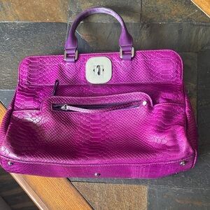Longchamp Magenta Snake-Embossed Leather Satchel